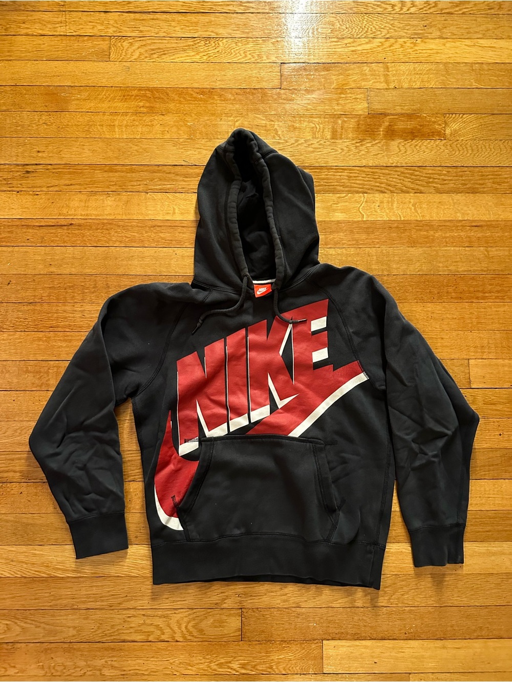 Y2k Nike Black Pullover Hoodie S Big Front Graphic Check Swoosh Red Tag